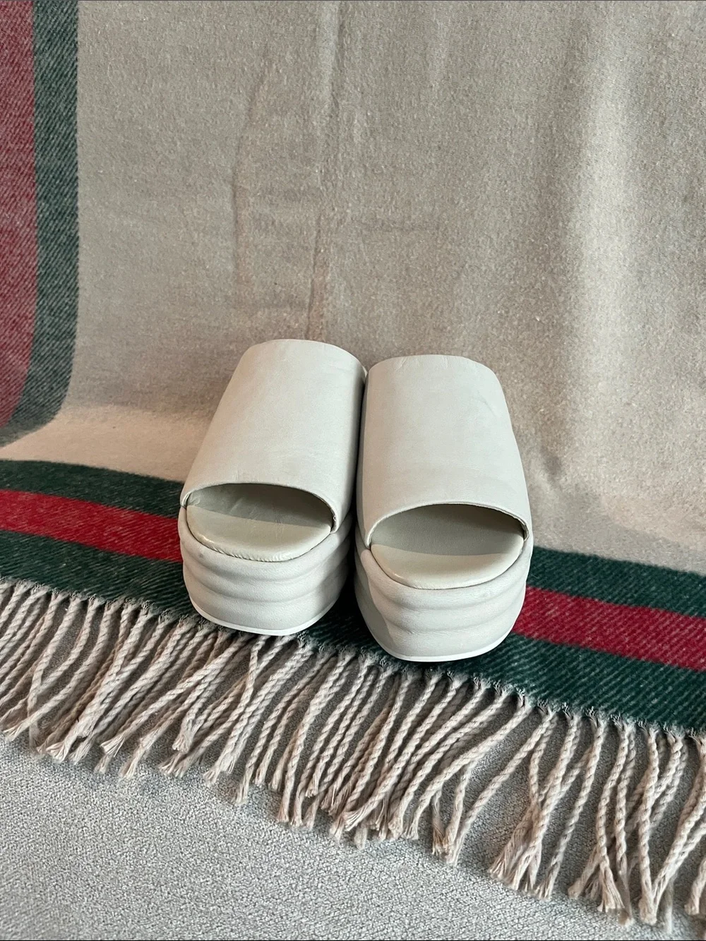 Free People Cream Platform Slide Sandals